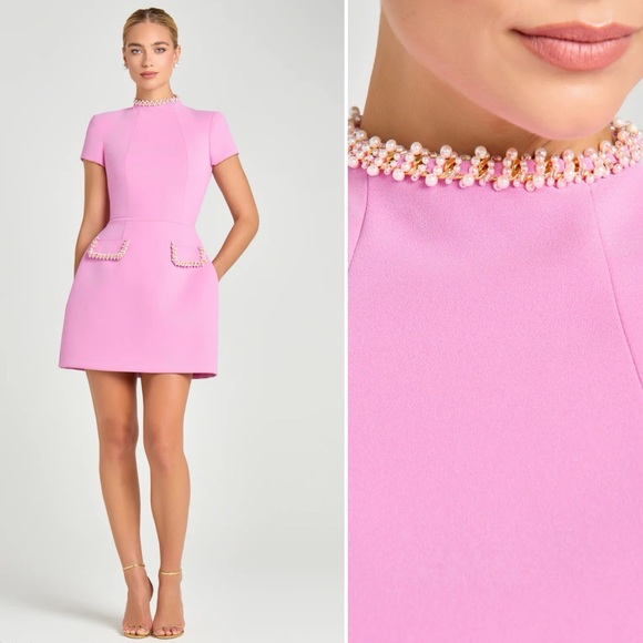 NWT Nadine Merabi Simone Pink Embellished Beaded Structured Waist Hip Dress - Picture 1 of 16